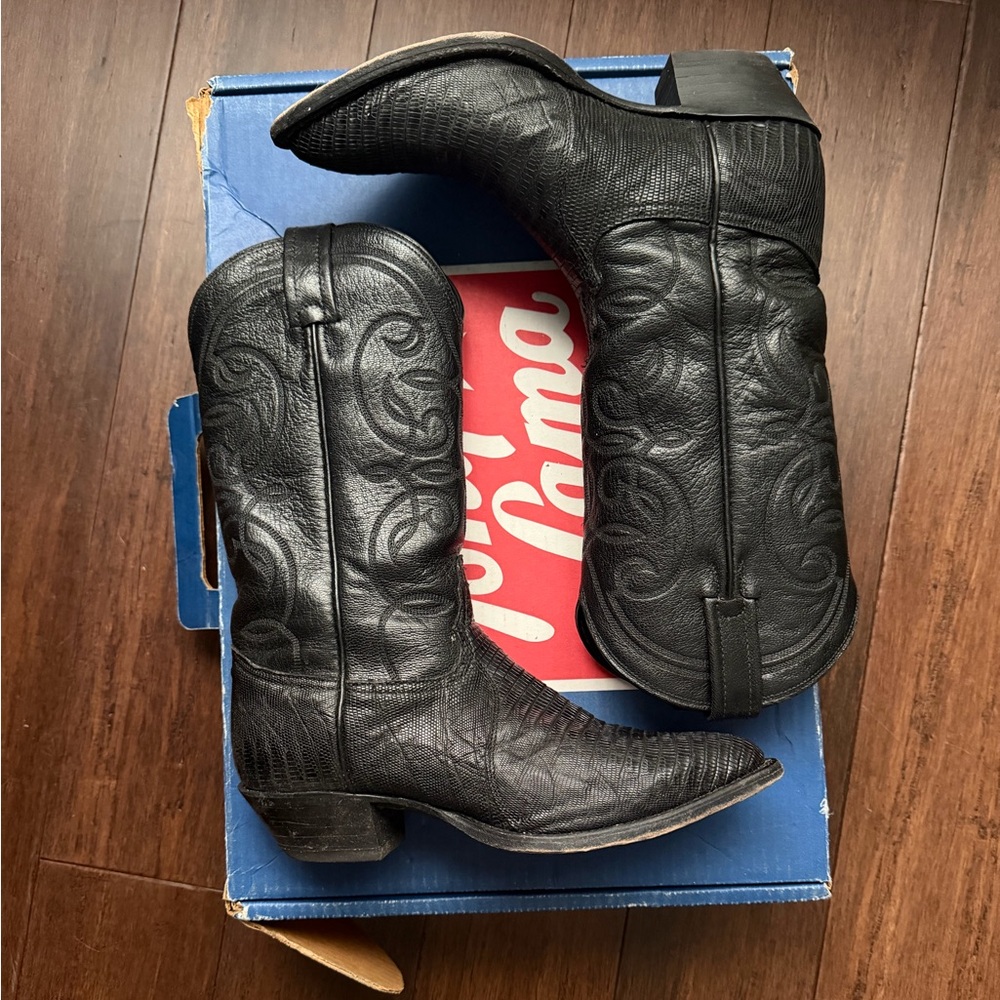 Vintage Tony Lama Black Western Cowboy Boots